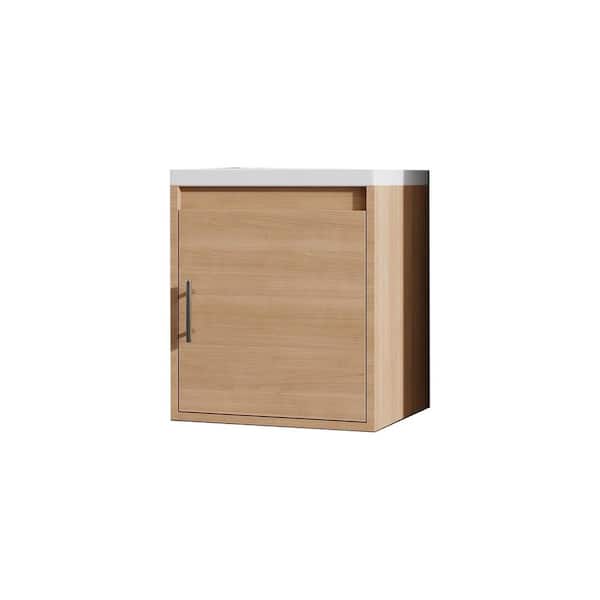 16 in. Wall-Mounted Imitative Oak Bath Vanity with White Ceramic Top Unassembled