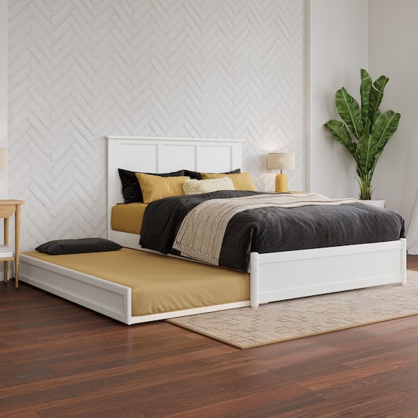 AFI Felicity White Solid Wood Frame Full Platform Bed with Panel Footboard and Twin Trundle