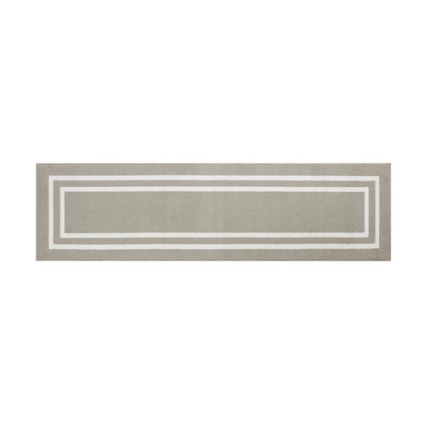 Machine Washable Non-Skid Light Gray/White  2.2 ft. x 6 ft. All Loop Tufted Area Rug