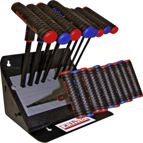 Power-T T-Handle Ball-Hex Allen Wrench T-Key Combo- 9 in. Inch/MM (2 Sets 19-Pieces)