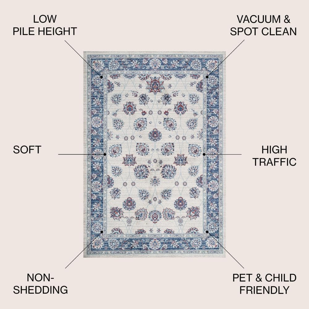Elegant Ivory, Blue, and Red Vintage Persian-Style Runner Rug