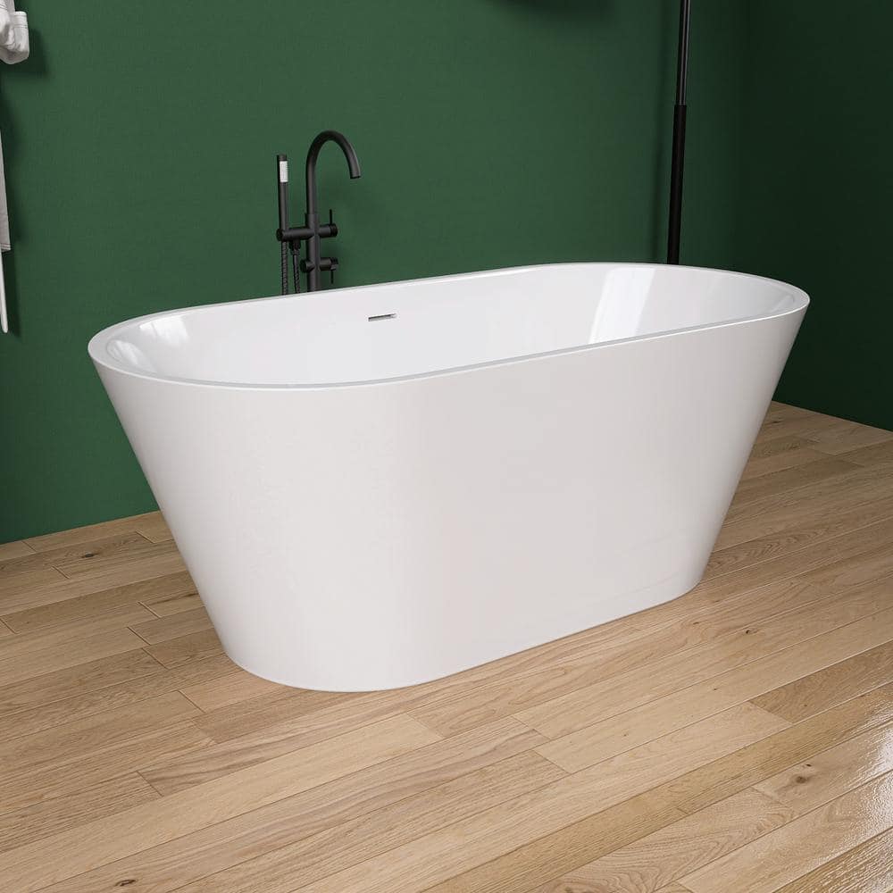 NTQ 59 in. x 29.5 in. Acrylic Free Standing Deep Soaking Tub Freestanding Alone Soaker Bathtub