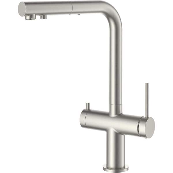 14 in. H Circular 2-in-1 Water Filter Pull Out Sprayer Kitchen Faucet with Swivel Spout in Brushed Nickel