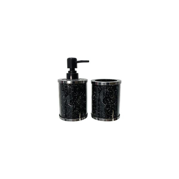 Amazing Rugs Ambrose Exquisite 2-Piece Black Soap Dispenser and Toothbrush Holder Bath Accessory Set