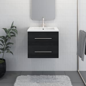 Napa 24 in. W x 20 in. D Single Sink Bathroom Vanity Wall Mounted In Black Ash with Acrylic Integrated Countertop