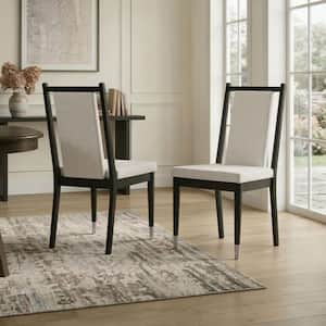 Gitkin Modern Black/White Chenille Fabric Upholstered Side Chair with Silver Capped Legs (Set of 2)