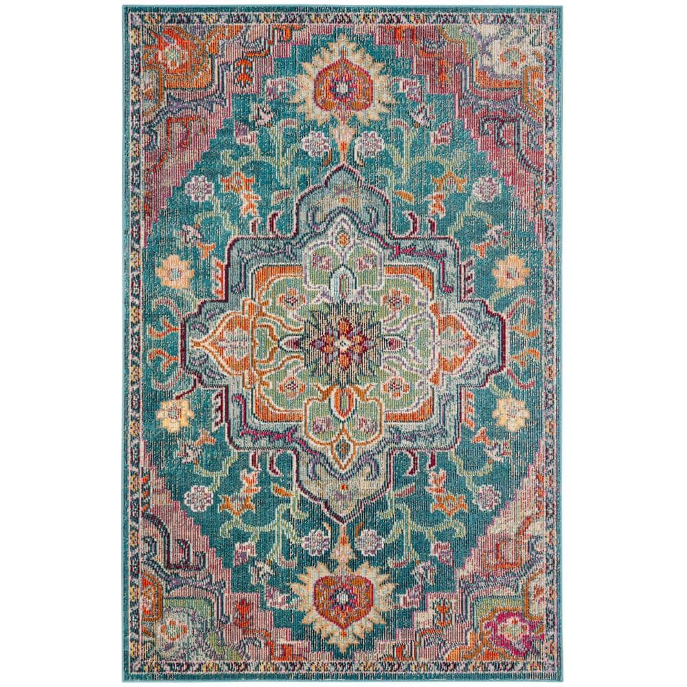 Teal & Rose Floral Reversible Hand-Knotted 4'x6' Area Rug