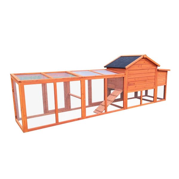 111.5 in. Wooden Chicken Coop with Nesting Box Poultry Cage, Rabbit Hutch Bunny Cage, Waterproof UV Panel for Backyard