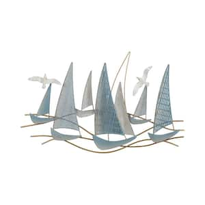 36 in. x 23 in. Metal Blue Sailboat Scene Wall Art