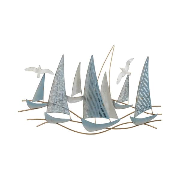 Liv & Skye 36 in. x 23 in. Metal Blue Sailboat Scene Wall Art