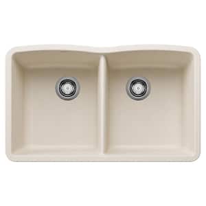Diamond Silgranit 32 in. Undermount 50/50 Double Bowl Soft White Granite Composite Kitchen Sink