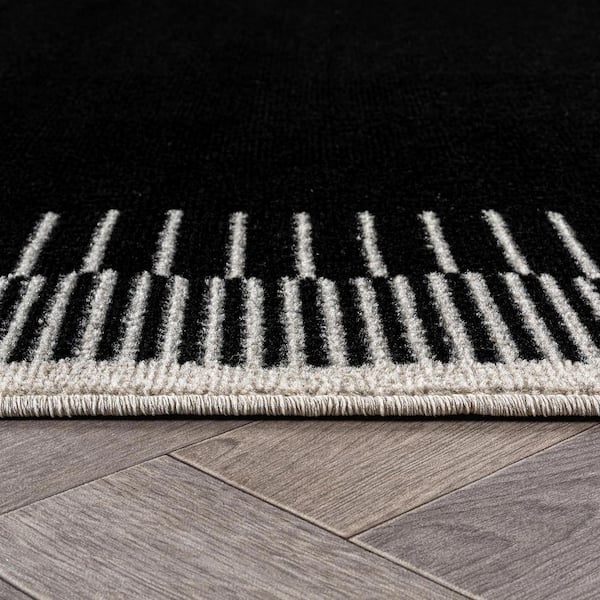 Modern Abstract Bordered Area Rug for Living Room, Bedroom, or Entryway 5 in. x 7 in. Black