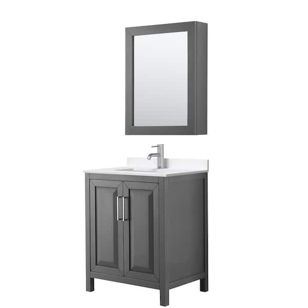Wyndham Collection Daria 30 in. W x 22 in. D x 35.75 in. H Single Bath Vanity in Dark Gray with White Quartz Top and Mirror