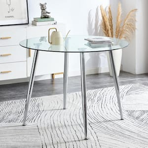 Modern Round Clear Glass 32.28 in.4 Legs Dining Table Seats for 6