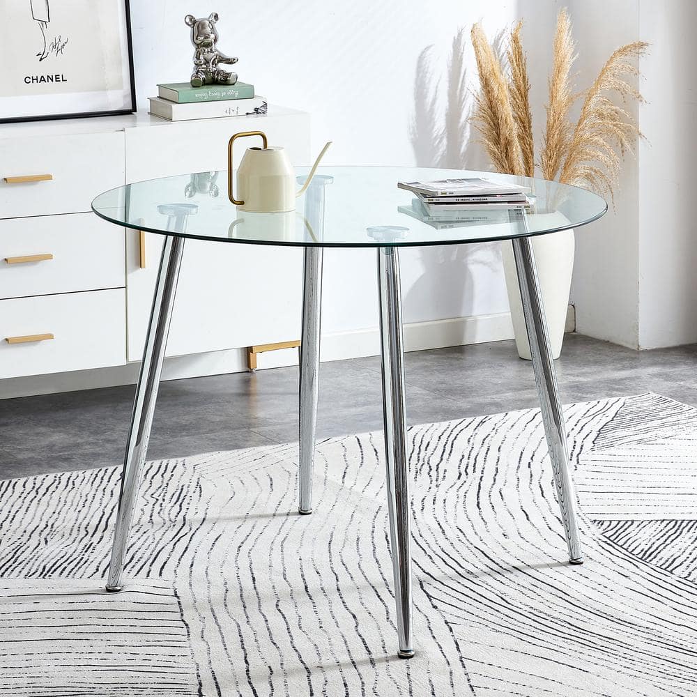 Polibi Modern Round Clear Glass Legs Dining Table Seats for