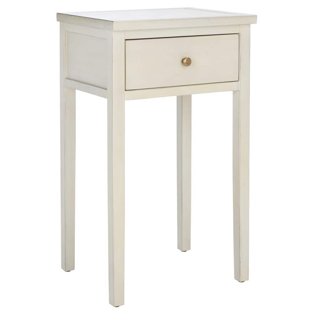 Beige Poplar Wood Nightstand with Storage Drawer