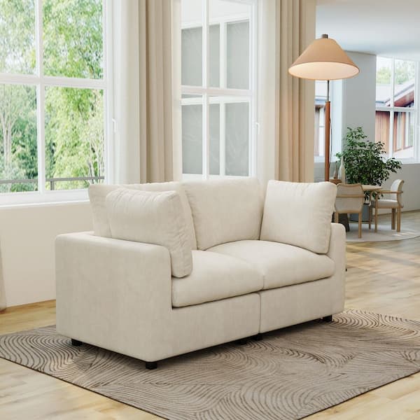 Cloud Couch 67 in. Square Arm Chenille Modular Sofa Convertible Love 2 Seater with Washable Cover for Apartment in Beige
