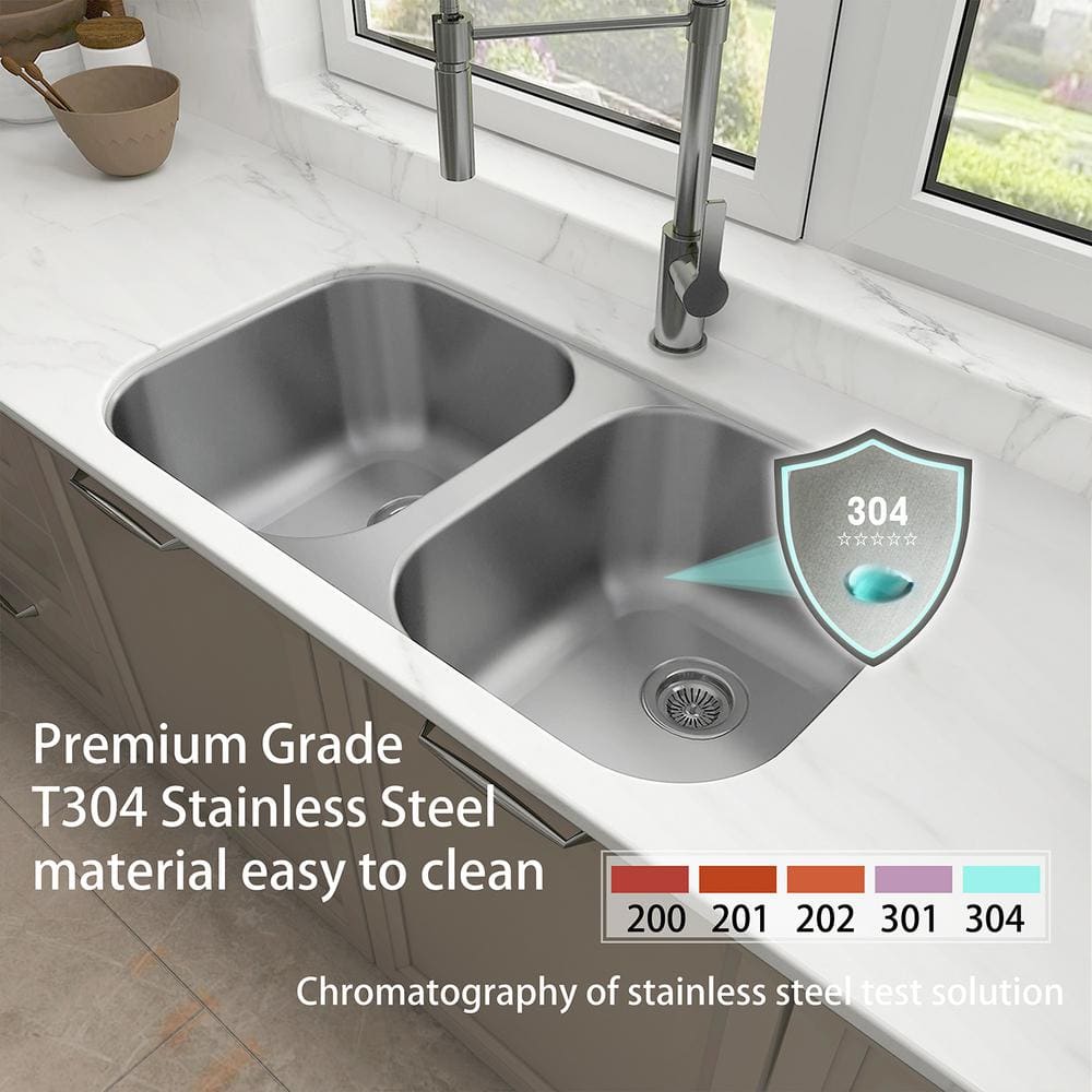 Sinber 32" Stainless Steel Double Bowl Drop-In Kitchen Sink