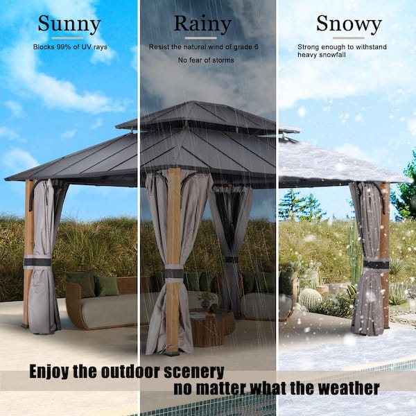 12 ft. x 14 ft. Double-Top Gazebo Light-Transmitting Small Roof Aluminum  Column With Mosquito Net for Patio Garden CA-H201-4 - The Home Depot