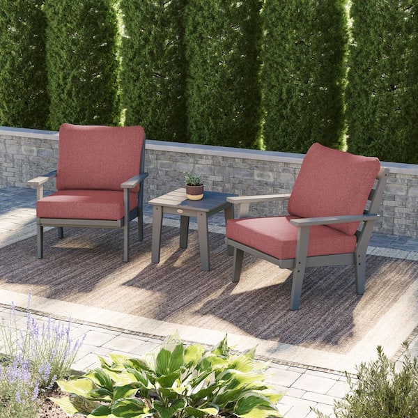 POLYWOOD Grant Park Slate Grey 3-Piece Plastic Patio Deep Seating Set with Silver Garnet Cushions