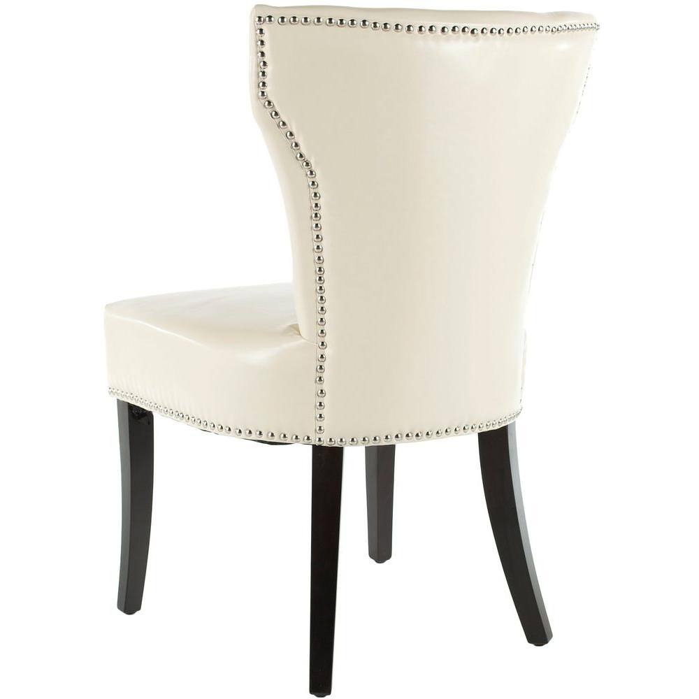 Transitional Flat Cream Leather Parsons Side Chair with Wood Accents