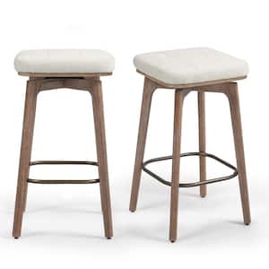 Beckham 27 in. Beige Wood Counter Stool with Woven Fabric Seat 2 (Set of Included)