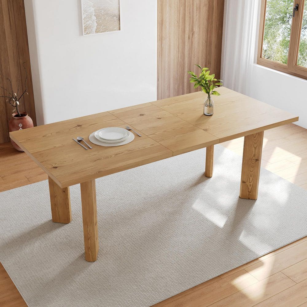 Modern 1-Piece Extendable Rectangle Oak MDF Top Dining Room Set Seating 6-8 People (78.7 in. Table)