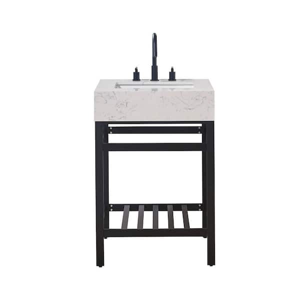 Altair Merano 24 in. W x 22 in. D x 35 in. H Bath Vanity in Matte Black with White Composite Stone Top