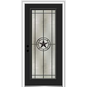 Elegant Star 34 in. x 80 in. Right-Hand/Inswing Full Lite Decorative Glass Black Painted Fiberglass Prehung Front Door