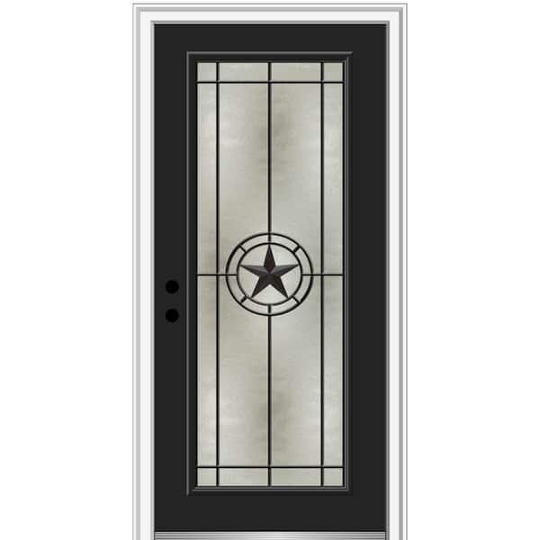 MMI DOOR Elegant Star 36 in. x 80 in. Right-Hand/Inswing Full Lite Decorative Glass Black Painted Fiberglass Prehung Front Door