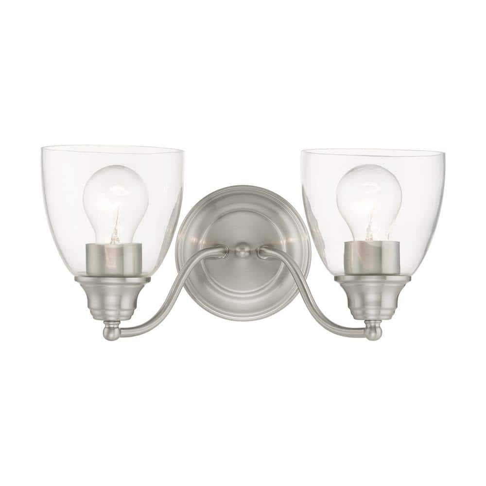 Montgomery Brushed Nickel 2-Light Vanity with Clear Hand-Blown Glass