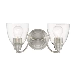 Grandview 13.5 in. 2 Light Brushed Nickel Vanity Light with Clear Glass