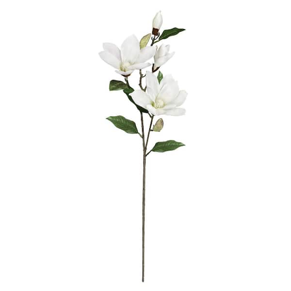 LIVING LUXURY 32 in. White Artificial Magnolia Flower Stem Spray (Set of 3)