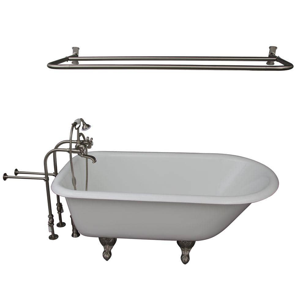5 ft. Cast Iron Ball and Claw Feet Roll Top Tub in White with Brushed Nicke
