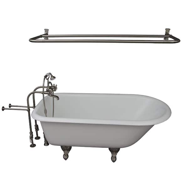 Barclay Products 5.6 ft. Cast Iron Ball and Claw Feet Roll Top Tub in White with Brushed Nickel Accessories