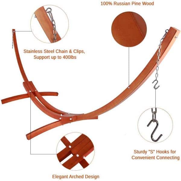 Amber Yellow Oversized Wooden Arc Hammock Stand