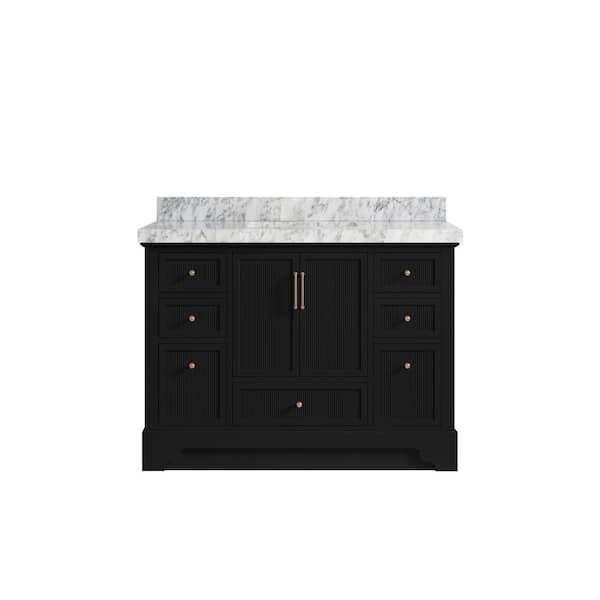 Willow Collections Alys 48 in. W x 22 in. D x 36 in. H Single Sink Bath Vanity in Black with 2 in. Carrara Marble Top