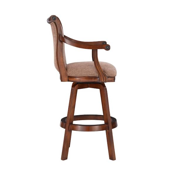 Moore 46 in. H Cherry High Back Wood Bar Stool with Fabric Seat