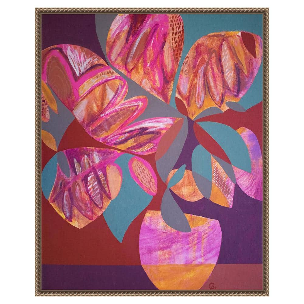 Pink and Orange Abstract Floral Beaded Framed Canvas Art