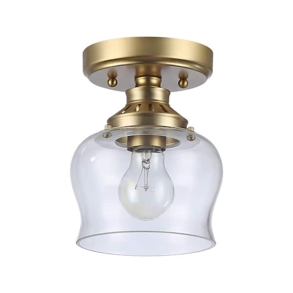 Daphne 6 in. 1-Light Semi-Flush in Brushed Champagne Bronze with Clear Glass
