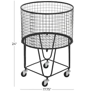 25 in. Black Deep Set Rolling Mesh Laundry Basket Storage Cart