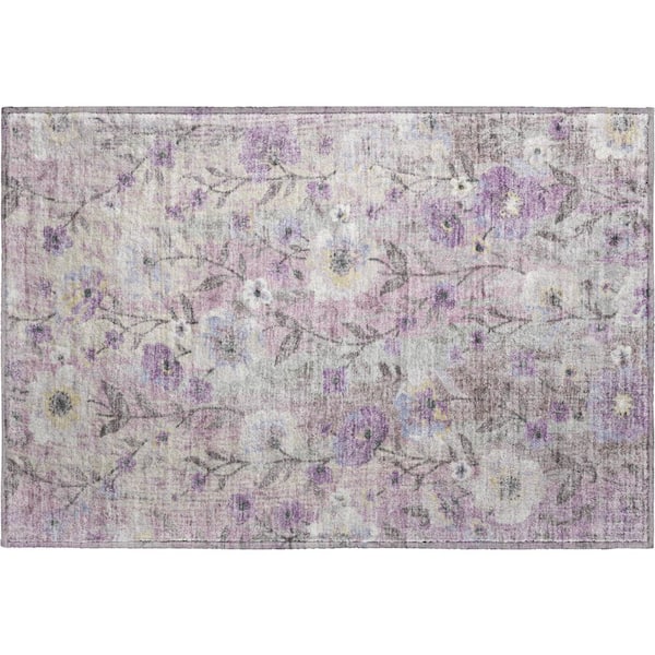 Mayfield Premium Machine Washable Abstract AMF2403 Lilac 3 ft. x 4 ft. Area Rug