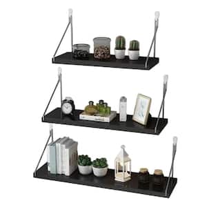Black 19.69 in. x 1.21 in. Floating Wooden Storage Shelves, 3 Sizes Decorative Wall Shelves for Books, Flower Pots, etc.