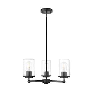 Thayer 19 in. 3-Light Matte Black Chandelier with Clear Glass Shades