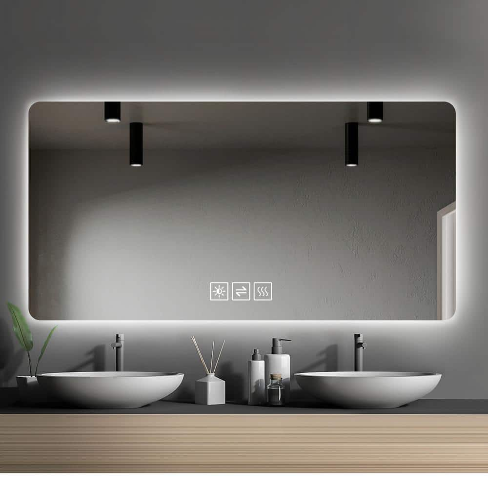 Zeus & Ruta 36 in. W x 28 in. H Led Lights Rectangle Frameless Mirror ...