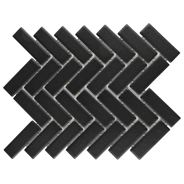 Daltile Restore Matte Black Herringbone 3 in. x 3 in. Glazed Ceramic Mosaic Tile Sample