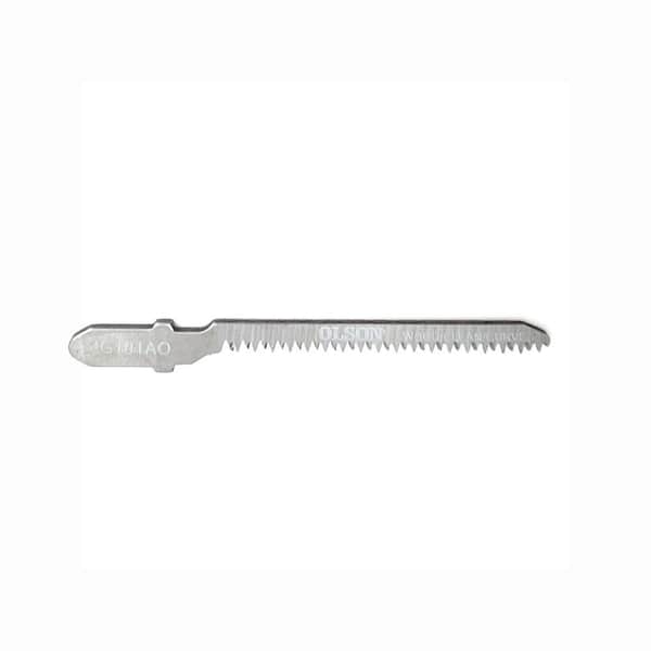 Jig Saw Blade Pack of 5 Steel Blades, 3 in. Long, 0.19 in. Wide, 18 TPI, 1. 4V Tooth, T-Shank, Clean Curved Cuts in Wood