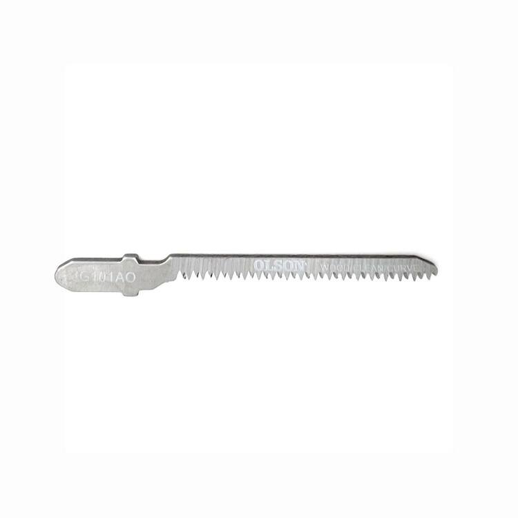 Olson Saw Jig Saw Blade Pack of 5 Steel Blades, 3 in. Long, 0.19 in. Wide, 18 TPI, 1. 4V Tooth, T-Shank, Clean Curved Cuts in Wood