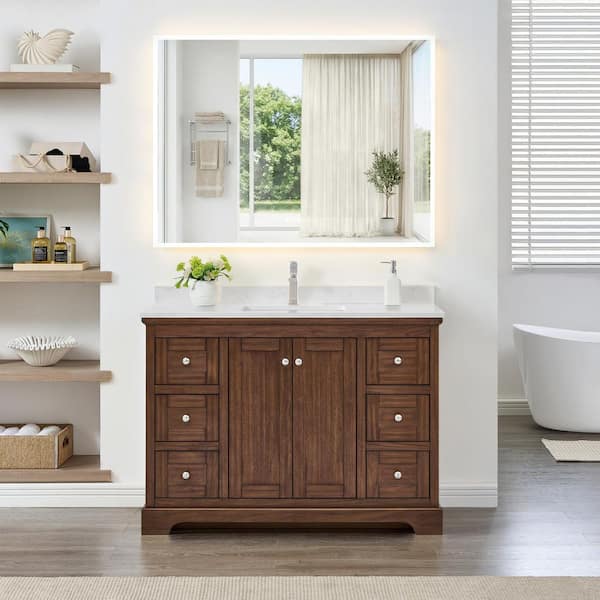 Avery 48 in. Single Freestanding Dark Walnut with Polished Chrome Trim Bath Vanity with Carrara Cultured Marble Top