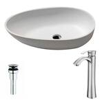 Trident 1-Piece Man Made Stone Vessel Sink in Matte White with Harmony Faucet in Brushed Nickel